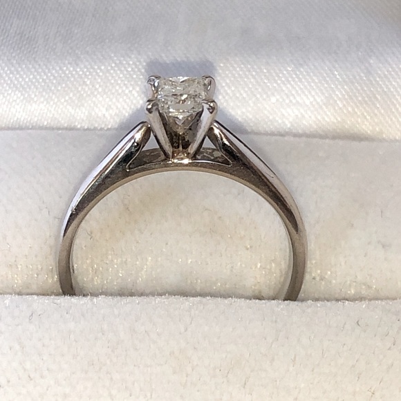 Solid Stamped 14K White Gold Natural Diamond Princess Solitaire Engagement Ring - Picture 5 of 17